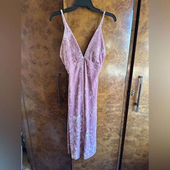 Pants - Velvet Pink Jumpsuit with Spaghetti Straps and Fitted Bodice